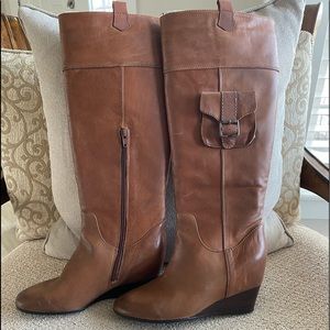 Sofft Brooklyn Women’s Boots Wedge Heel cognac colored leather Size 7.5M NWOB